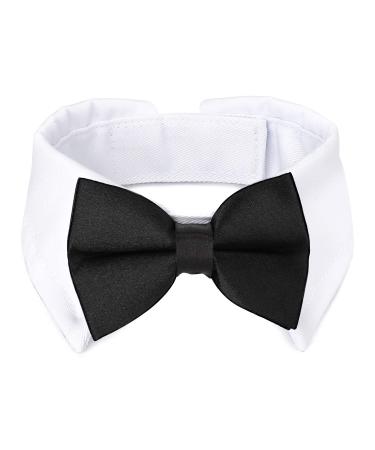 Segarty Bow Tie Dog Collar, Adjustable Handcrafted White Collar Formal Tux Dog Bowtie for Pet Cats Puppies Necktie for Small Boy Dog Birthday Gift Wedding Grooming Bows black L