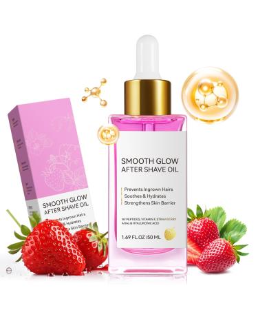 After Shave Oil Women for Smooth Skin Strawberry Shaving Oil with Peptides & Hyaluronic Acid - Razor Bump Prevention & Anti-Aging Treatment for Ingrown Hair Hydration & Soothing (50 ML) 1.69 Fl Oz (Pack of 1)