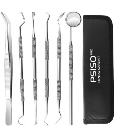 6 Pack Dental Tools, Professional Dentist Tool Hygiene Kit, Stainless Steel Tooth Scraper Cleaning Plaque and Tartar Remover for Teeth, Dental Picks Scaler Oral Care Tools Set (with Case) 6 Pack Dental Tools With Black Case