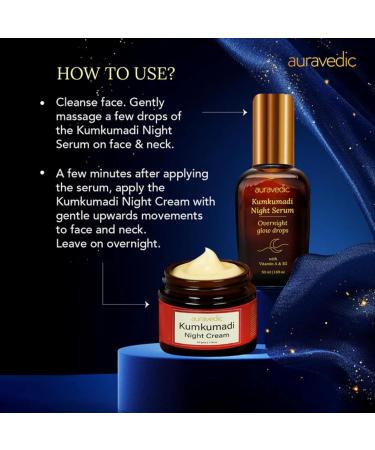 Auravedic Kumkumadi Night Care Set | Night Serum & Night Cream Duo | Helps Nourish Hydrate & Support Radiant-Looking Skin | Overnight Glow Care | For All Skin Types - Buy Online on GoSupps.com