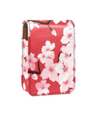 Lipstick Case Leather Lip Gloss Lipstick Organizer with Mirror Mini Lipstick Holder Bag Cherry Blossoms Q936n9pplu
