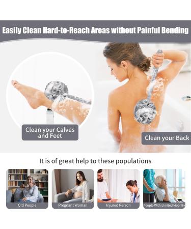 VANZAVANZU Loofah Sponge Set - Exfoliating Shower Puff with Long Handle, Anti-Slip Design - Gray/White - Buy Online on GoSupps.com