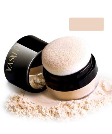 Setting Powder Lightweight Loose Powder Finishing Powder Long-Lasting Face Powder Waterproof with Soft Mushroom Powder Puff & Mirror Matte Finish 0.28 Oz (Light Apricot/Translucent)