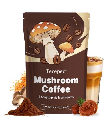 Tecepec Mushroom Coffee 40 Servings Instant Mushroom Coffee Powder with 6 Adaptogenic Mushrooms and MCT Oil for Better Energy Focus Digestion & Immune Support