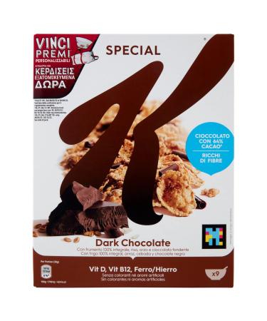 Kellogg's 3x Kelloggs Special K Dark Chocolate Fiocchi di Riso Cereals dark chocolate rice flakes whole wheat and barley with vitamins and minerals with chocolate curls 290 g cereal flakes