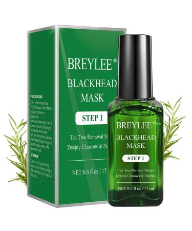 Blackhead Remover Mask, BREYLEE Tea Tree Oil Blackhead Pore Strips Mask Blackhead Removal Strpis Nose Strips Peeling Mask Deep Cleansing(17mL, 0.6 fl oz) (With 100 Pcs Strip Paper) Blackhead Remover Mask Set 1