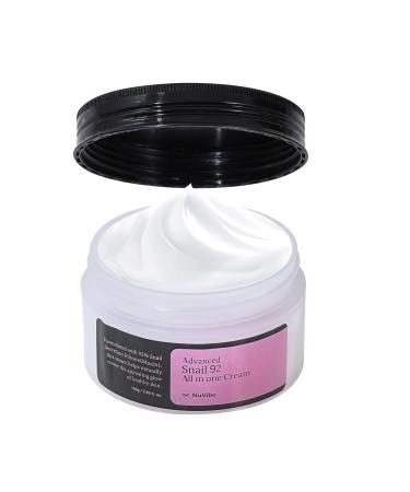 NuVibe ADVANCED Snail Mucin 92% Repair Moisturizer 3.52 Oz (100g) Hydrating & Lightweight Korean Face Cream for Soft, Glowing Skin Soothing Moisturizer for Dry, Sensitive & All Skin Types.
