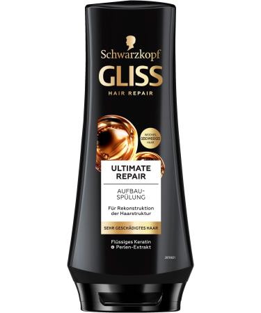 GLISS Ultimate Repair Rinse (200 ml) hair rinsing with keratin offers repair care for extremely damaged hair care flushing for easy combability single