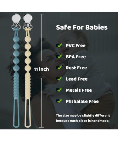 LcyKohn Pacifier Clips with Textured Silicone Teether - 2 Pack (Robin's Egg&Buttercream) | Soothing Vibrations for Teething Relief - Buy Online on GoSupps.com