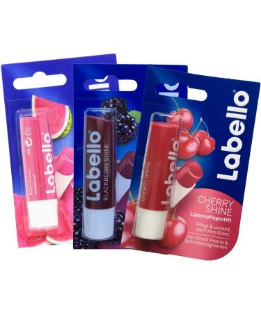 Labello Watermelon Shine  Labello Blackberry Shine  Labello Cherry Shine Lip Balm Bundle