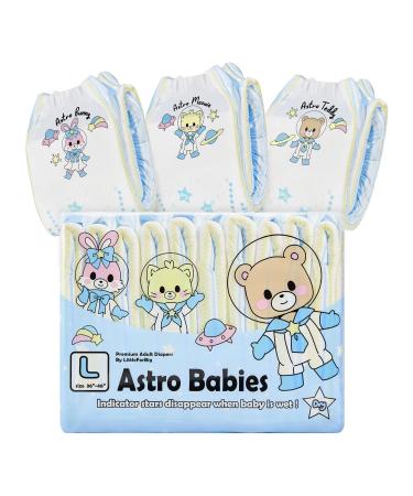 LittleForBig Adult Printed Diapers 10 Pack - Astro Babies (Large 36"-46") Blue L
