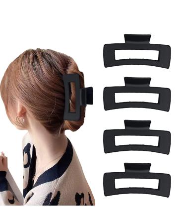 4 PCS Hair Clips Hair Claw Clips Matte Hair Clips for Thin Hair Square Claw Clips Hair Claw All-Black Hair Clips for Thick Hair Cute Hair Clips Hair Clips for Women French Design Banana Jaw Clips
