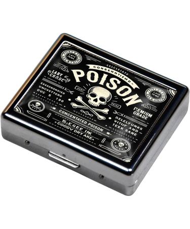 Cute Portable Metal Pill Organizer - 8 Compartment Travel Case | Elegant Chrome Finish | Retro Poison Label Design - Buy Online on GoSupps.com