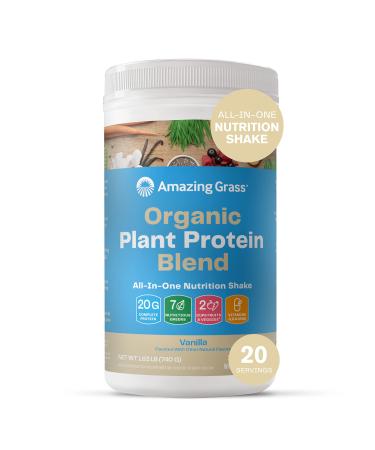 Amazing Grass Organic Plant Protein Blend: Vegan Protein Powder, New Protein Superfood Formula, All-In-One Nutrition Shake with Beet Root, Pure Vanilla, 20 Servings Vanilla Large Tub