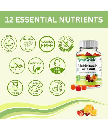 Greenfield Nutritions Halal Multivitamins for Adults | 90 Halal Vitamins for Women & Men | All Essential Gelatin Free Halal Gummy Vitamin Mineral Folic Acid Biotin Gluten Free Non-GMO Vegetarian - Buy Online on GoSupps.com