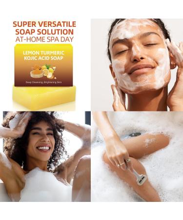 IREV Lemon Turmeric Kojic Acid Soap - Exfoliating & Cleansing Bar for Dark Spots Acne Face & Body - 200g/7OZ - Buy Online on GoSupps.com
