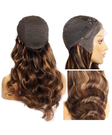 4/27 Highlight Body Wave Lace Front Wig 20 Inch Ombre Human Hair T Part Middle Parting Wig for Black Women - Buy Online on GoSupps.com