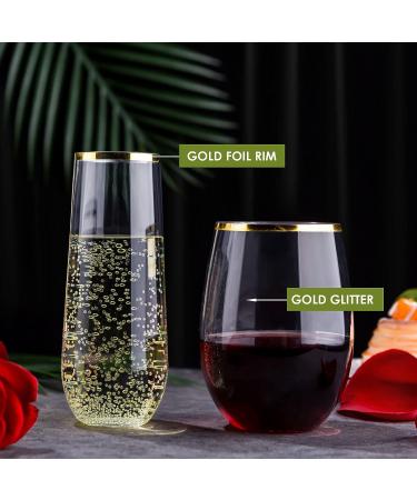 24 Pcs Disposable Stemless Wine & Champagne Glasses Set - Gold Rim Unbreakable Toasting Cups for Parties - Buy Online on GoSupps.com
