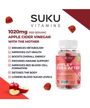 SUKU Vitamins Sugar-Free & Sugar-Alcohol-Free Keto Apple Cider Vinegar Gummies with Mother | 1020mg per Serving | ACV Gummies with B12 | Metabolism Gummies for Healthy Gut Digestion & Energy Boosting - Buy Online on GoSupps.com