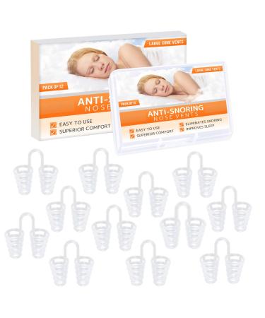 Nose Vent Sinus Relief Dilator (Pack of 12 Large Size) Hard Silicone Vents - A Simple Solution for Nasal Snorers - Reusable Snoring Device to Enjoy a Peaceful Night's Sleep - by Mobi Lock