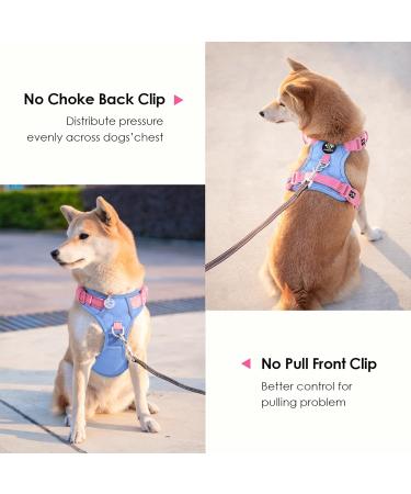 Phoepet No Pull Dog Harness | Reflective Vest with Soft Training Handle for Small to Large Dogs | Baby Blue & Pink - Medium Size - Buy Online on GoSupps.com