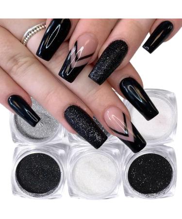 GULELAYAR 6 Color Nail Glitter Powder - Black & White Shining Sugar Effect Holographic Nail Dust for DIY Nail Art Manicure Decorations (Style 1) - Buy Online on GoSupps.com