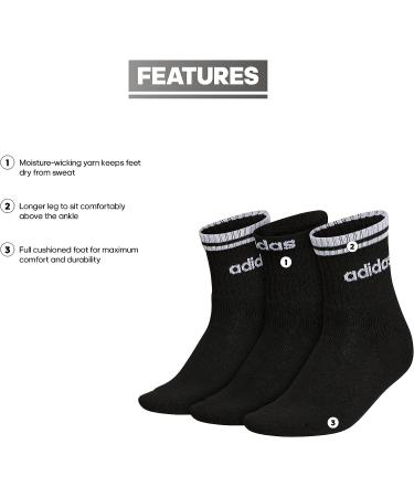 adidas Women's Sport Stripe High Quarter Socks (3-Pack) - Black/White - Size Medium - Buy Online on GoSupps.com