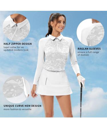Women's Long Sleeve Half Zip Golf Polo - Moisture Wicking Athletic Tennis Shirt in Camouflage Print - Buy Online on GoSupps.com