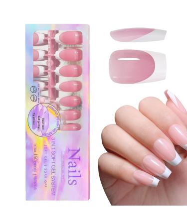 White French Tip Press on Nails - Stick On Fashion Faux Nails with Full | Makeup Supplies for Gathering Wedding Dating Home Traveling 02