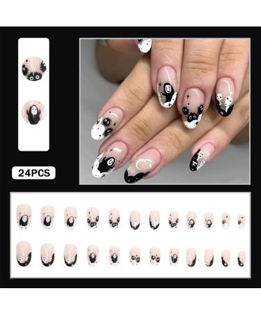Short Glossy Press on Nails - Halloween Ghost & Virus Designs - 24Pcs Almond Full Cover Fake Nails for Women & Girls - Buy Online on GoSupps.com