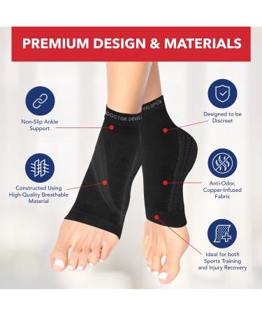 Copper Infused Foot Compression Sleeves for Plantar Fasciitis + Doctor Written Handbook - Size L (Black) - Buy Online on GoSupps.com