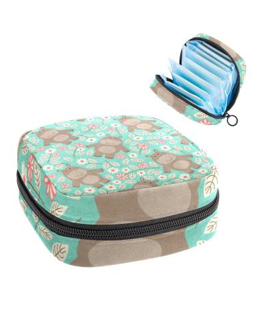 Hippo Flowers Sanitary Napkin Storage Bag Feminine Menstrual Cup Pouches Nursing Pad Holder Tampon Bags Portable Period Bag for Women Teen Girls 1Pcs Multi-colored 6