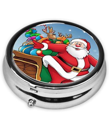 Merry Christmas Printed Mini Round Pill Box - 3 Compartment Travel Organizer | Portable Medicine Case for Home & Office - Buy Online on GoSupps.com