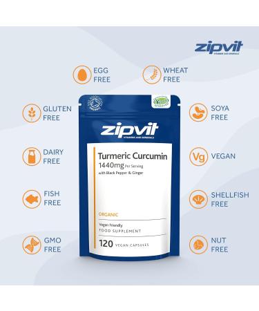 Organic Turmeric Curcumin 1440mg with Black Pepper and Ginger - High Strength Supplement | 120 Vegan Capsules | 2 Month Supply | Vegetarian Approved - Buy Online on GoSupps.com