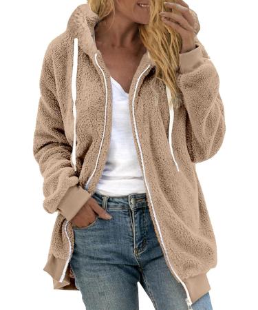Hanxiulin Women's Fleece Jacket - Plush Windproof Coat | Elegant Winter Outerwear in Khaki - Cuddly Thick & Slim Fit - Buy Online on GoSupps.com