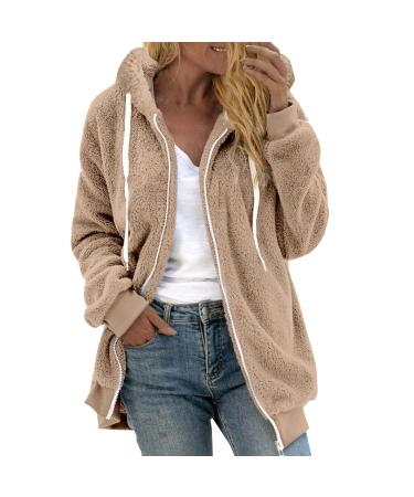 Hanxiulin fleece jacket plush jacket cuddly jacket fleece jacket women windproof coat thick loose slim bladder fleece jacket women's coat elegant women winter m khaki