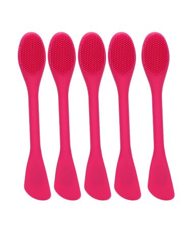 Qukaim Facial Mask Brushes Silicone Face Cleaning Brush with Mix Mask Stick 2 Heads Facial Mask Brushes DIY Skin-Care Tool Rose Red