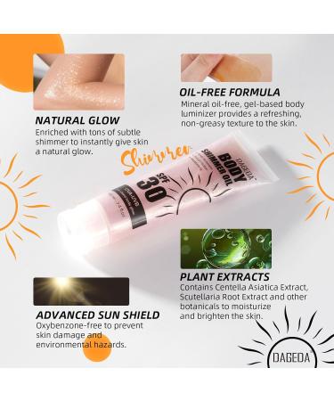 DAGEDA Body Glow Oil SPF 30 Broad Spectrum Glitter Sunscreen Lightweight Non-sticky Sunscreen Body Shimmer Sun Protection with Centella Asiatica Extract UVA/UVB Protection Rose 3.4 fl.oz - Buy Online on GoSupps.com