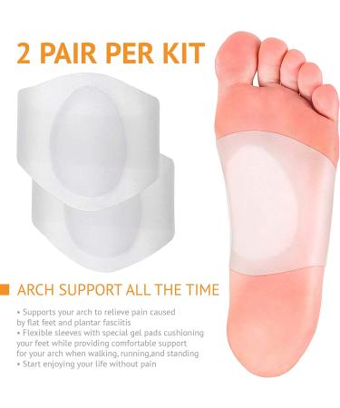 Soft Silicone Gel Arch Support Set for Flat Foot Pain Relief - 2 Pairs for Men and Women | Plantar Fasciitis Cushioned Sleeves with Arch and Heel Spurs Support - Buy Online on GoSupps.com