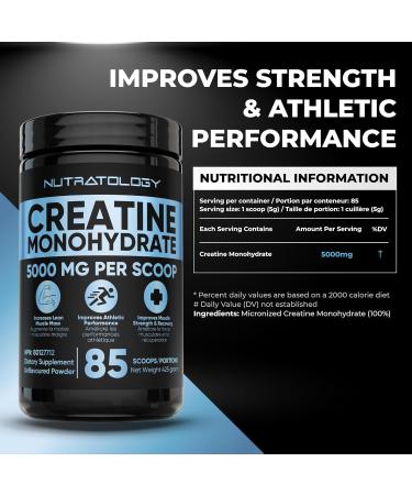 Creatine Monohydrate Powder 425g - For Increased Muscle Growth & Performance - Pre-workout Muscle Builder - Supports Athletic Performance - Creatine Powder for Workouts - 85 Servings 425.00 g (Pack of 1) - Buy Online on GoSupps.com