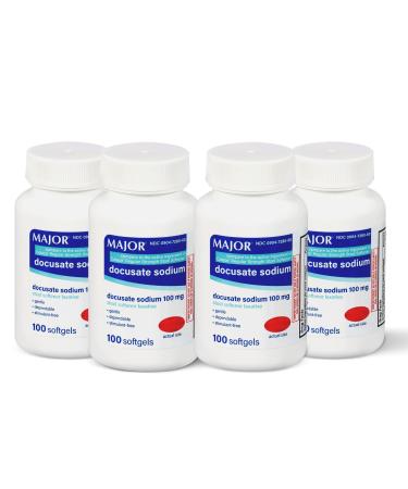 MAJOR Docusate Sodium 100mg Softgels Stool Softener Laxative for Occasional Constipation Relief - Gentle Dependable Stimulant-Free 100 Count (4-Pack)