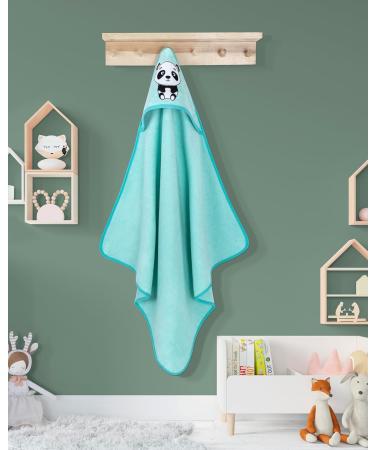 Laynenburg Premium Hooded Baby Towel - 100% Cotton Oeko Tex Cute Panda Design 80x80cm Ideal for Newborns & Children - Perfect Bath Towel for Boys & Girls - Turquoise - Buy Online on GoSupps.com