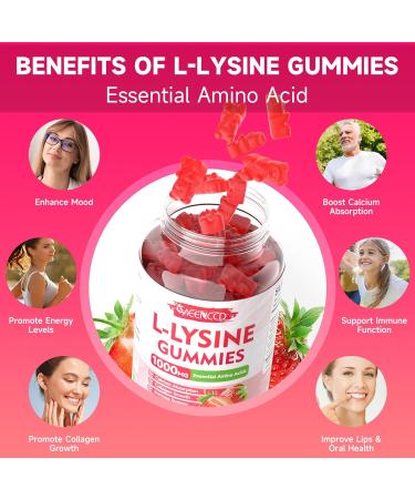 L-Lysine 1000mg Gummies Lysine Supplement for Adults & Kids Essential Amino Acid Supplement for Oral & Lips Health Boost Immune & Calcium & Collagen Sugar-Free Strawberry Flavor 60 Count 60 Count (Pack of 1) - Buy Online on GoSupps.com