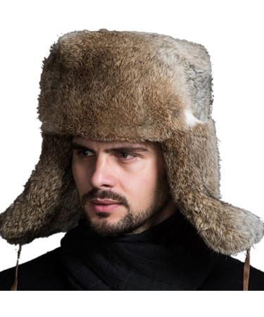 NWSTESLE Mens Fur Hat Ushanka Russian Hat Winter Trapper Hat for Mens with Earflap Brown X-Large