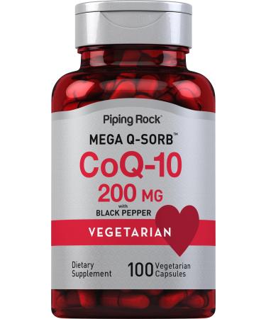 Piping Rock CoQ10 200 mg | 100 Capsules | Mega Q Sorb | Vegetarian Non-GMO Gluten Free Supplement