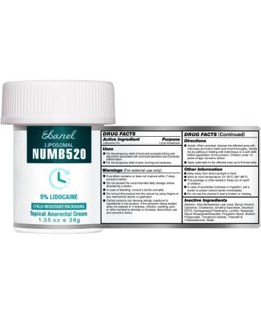 Ebanel 5% Lidocaine Numbing Cream 5-Pack for Hemorrhoid Treatment - Maximum Strength Topical Anesthetic with Aloe Vera and Vitamin E - 1.35 Oz each - Buy Online on GoSupps.com