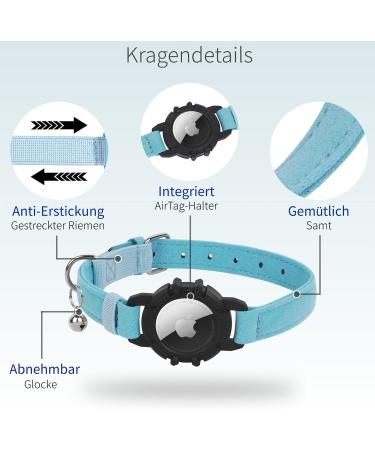 Buy Airtag Cat Neck Band - Soft GPS Collar with Bracket & Bell for Girls/Young Cats (XS Blue) - International Shipping Available - Buy Online on GoSupps.com