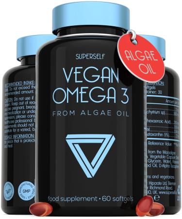 Vegan Omega 3 Capsules - High Strength DHA from Algae Oil with Flaxseed Oil Astaxanthin Vitamin E - Algae Omega 3 Vegan - 60 Easy Swallow Softgel Tablets - Sustainable Vegetarian DHA Supplements - Buy Online on GoSupps.com