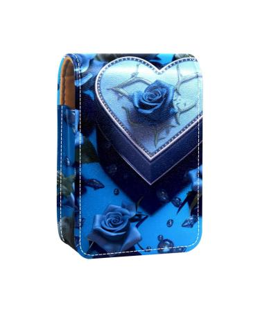 Travel Lipstick Organizer Case Lipstick Case Portable Makeup Bag With Mirror Blue Rose R658q9tbdy