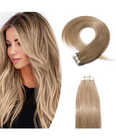 SEGO Extensions Tape In Hair Extension Kleber Remy Real Hair 20 Tress Hair Part Remy Hair With 10pcs Free Tapes -40g 12 "(30cm) -40g honeyblond#27
